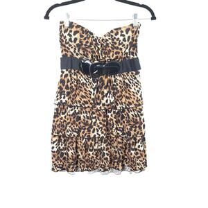 Rue 21 Women's Strapless Attached Black Belt Leopard Print Mini Dress Size Med